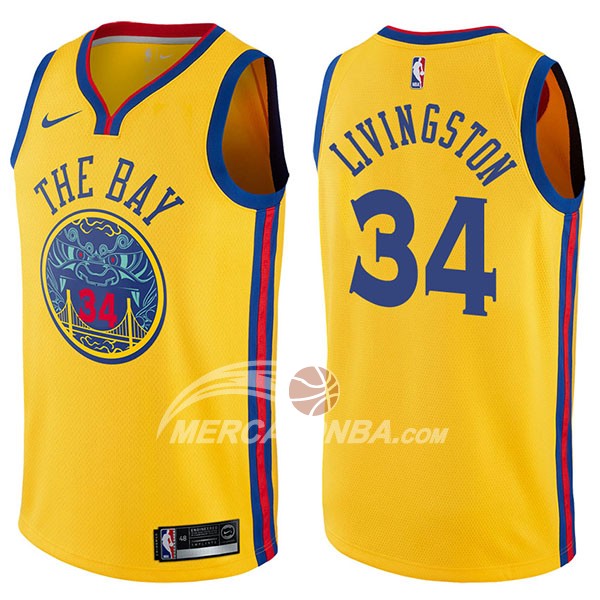Maglia NBA Golden State Warriors Shaun Livingston Chinese Heritage Ciudad 2017-18 Or